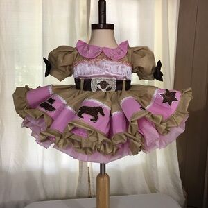 Pink & Gold Western-Style Girls Formal Dress with Glitter Accents